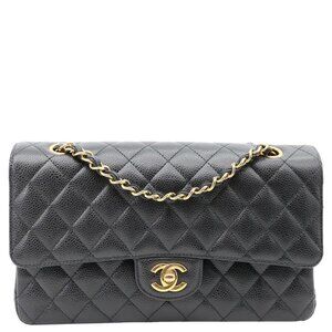 Chanel Classic Double Flap Medium Quilted Caviar Leather Shoulder Bag Black